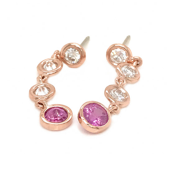 FAB DROPS 14k Pink Gold Bezel Set Diamond and Pink Sapphire Drop Earrings