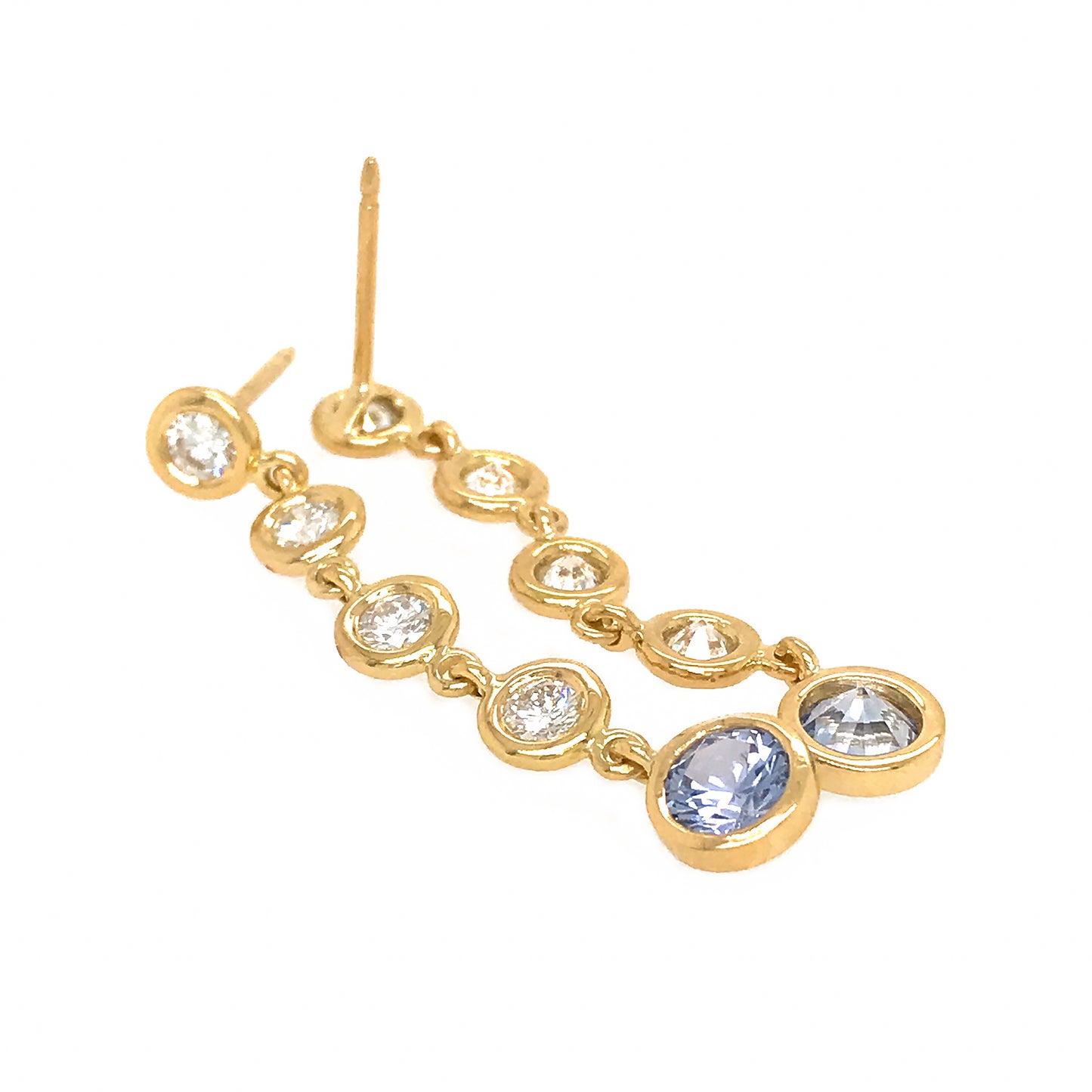 FAB DROPS 18K Yellow Gold Diamond and Light Blue Ceylon Sapphire Drop Earrings