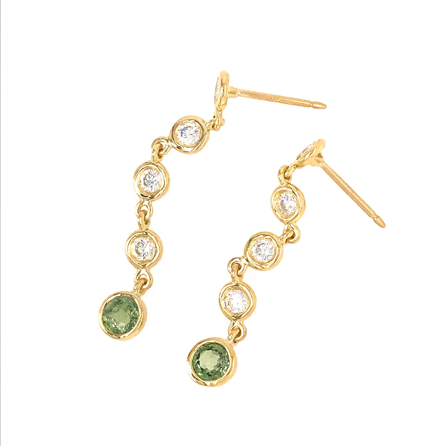 Load image into Gallery viewer, FAB DROPS 18K YELLOW GOLD DIAMOND AND GREEN SAPPHIRE DROP EARRINGS
