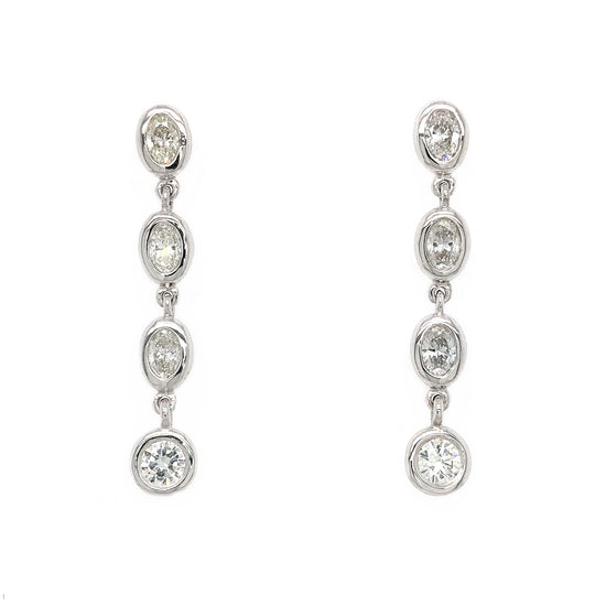 FAB DROPS 14K White Gold Oval and Round Diamond Drop Earrings