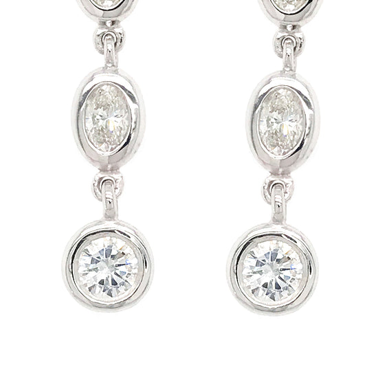 FAB DROPS 14K White Gold Oval and Round Diamond Drop Earrings