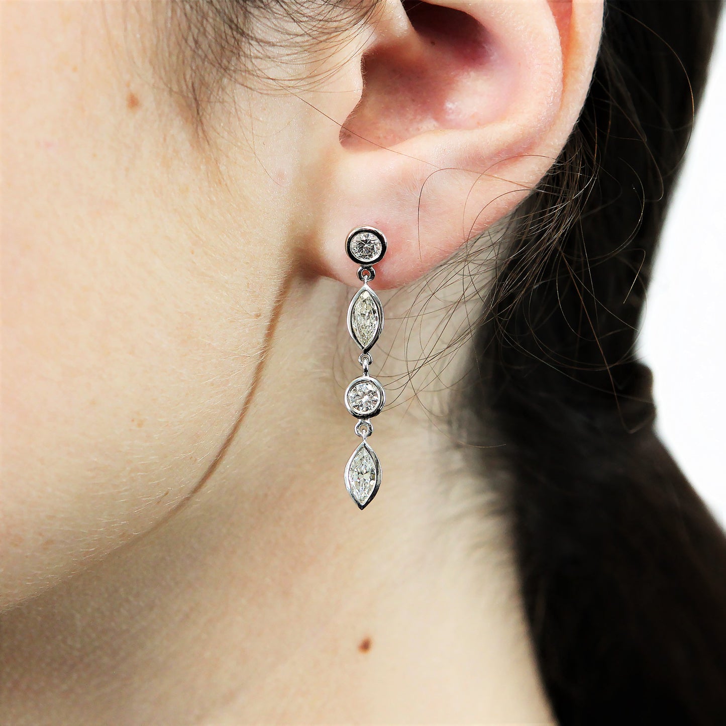 Load image into Gallery viewer, FAB DROPS 14k White Gold Round and Marquise Diamond Drop Earrings
