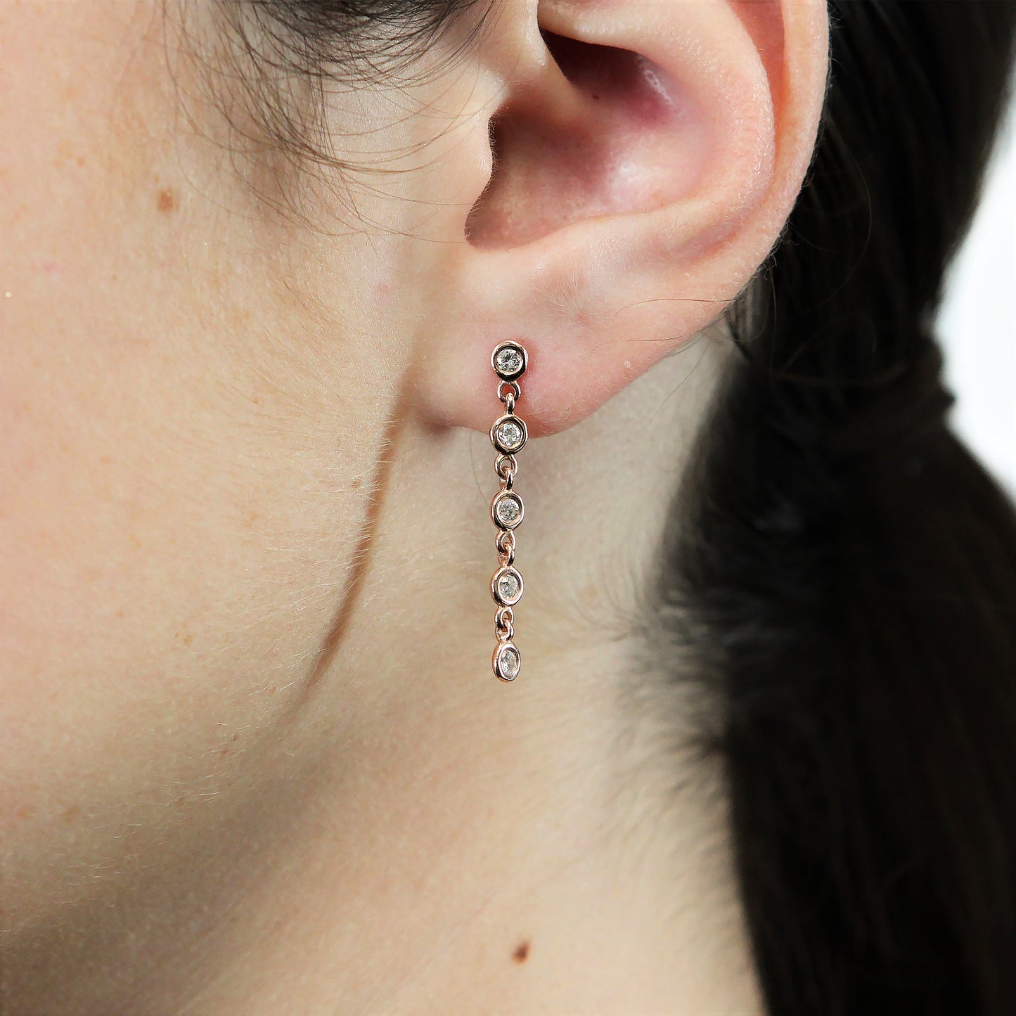 Load image into Gallery viewer, FAB DROPS 14k Pink Gold Round Diamond Drop Earrings
