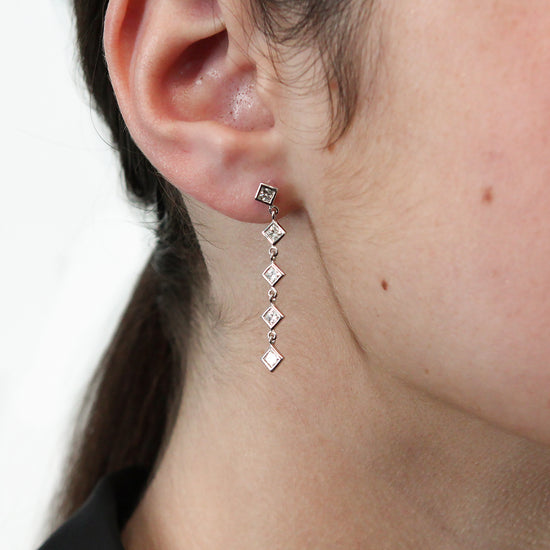 Fab Drops 14k White Gold Bezel Set Princess Cut Diamond Drop Earrings