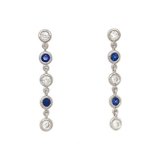 Fab Drops 14k White Gold Diamond and Sapphire Drop Earrings