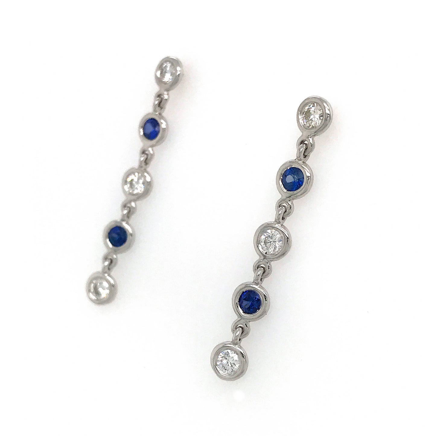 Fab Drops 14k White Gold Diamond and Sapphire Drop Earrings
