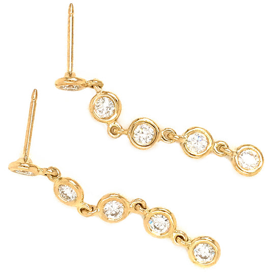 Load image into Gallery viewer, Fab Drops 18k Yellow Gold Bezel Set Round Diamond Drop Earrings
