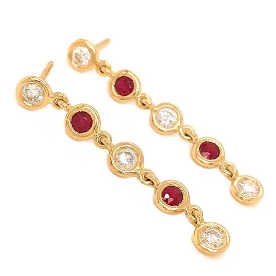 Load image into Gallery viewer, Diamond and Ruby Drop Earrings
