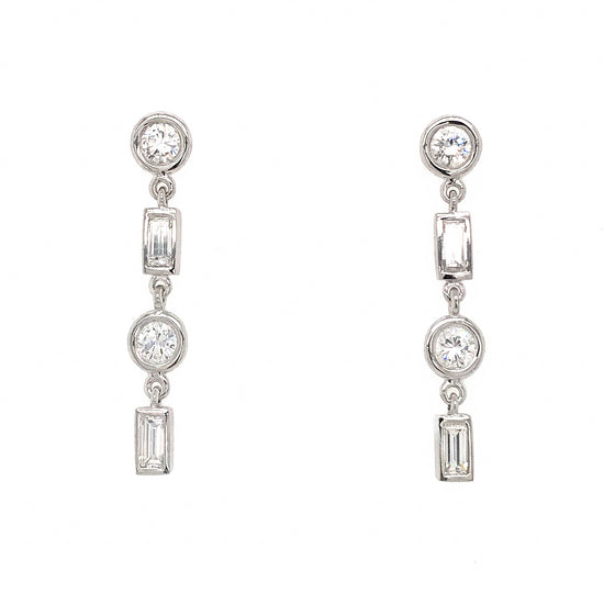 Load image into Gallery viewer, FAB DROPS 14k White Gold Round and Baguettes Diamond Drop Earrings
