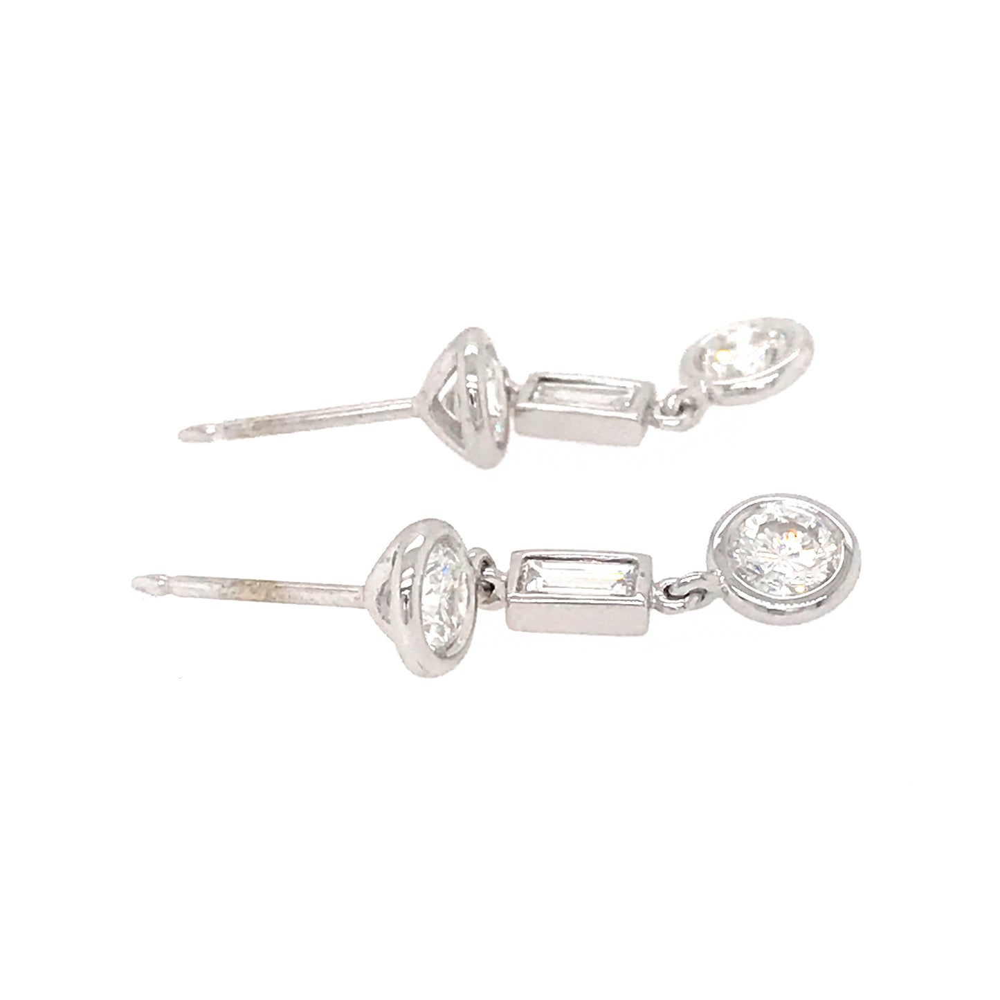 Fab Drops 14k White Gold Baguettes and Round Diamond Drop Earrings