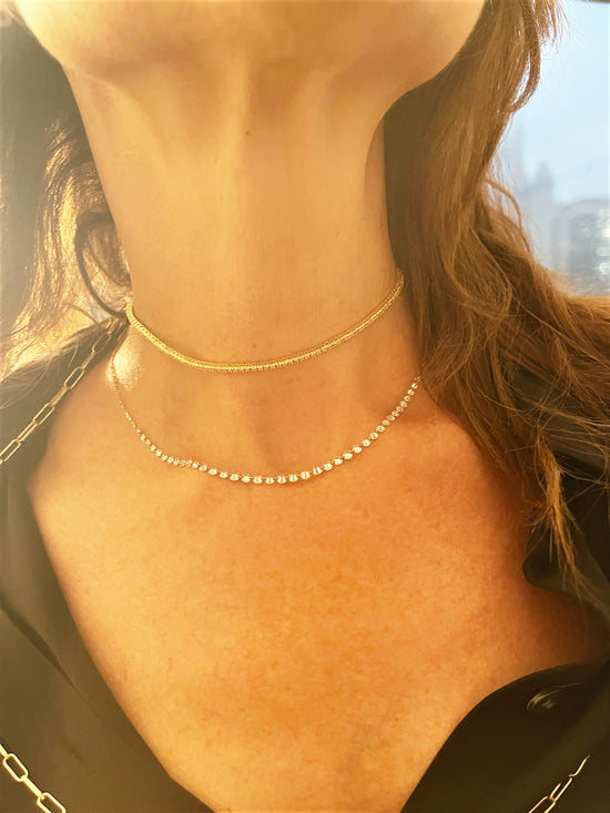 18 kt Gold Chain Link Diamond Tennis Necklace