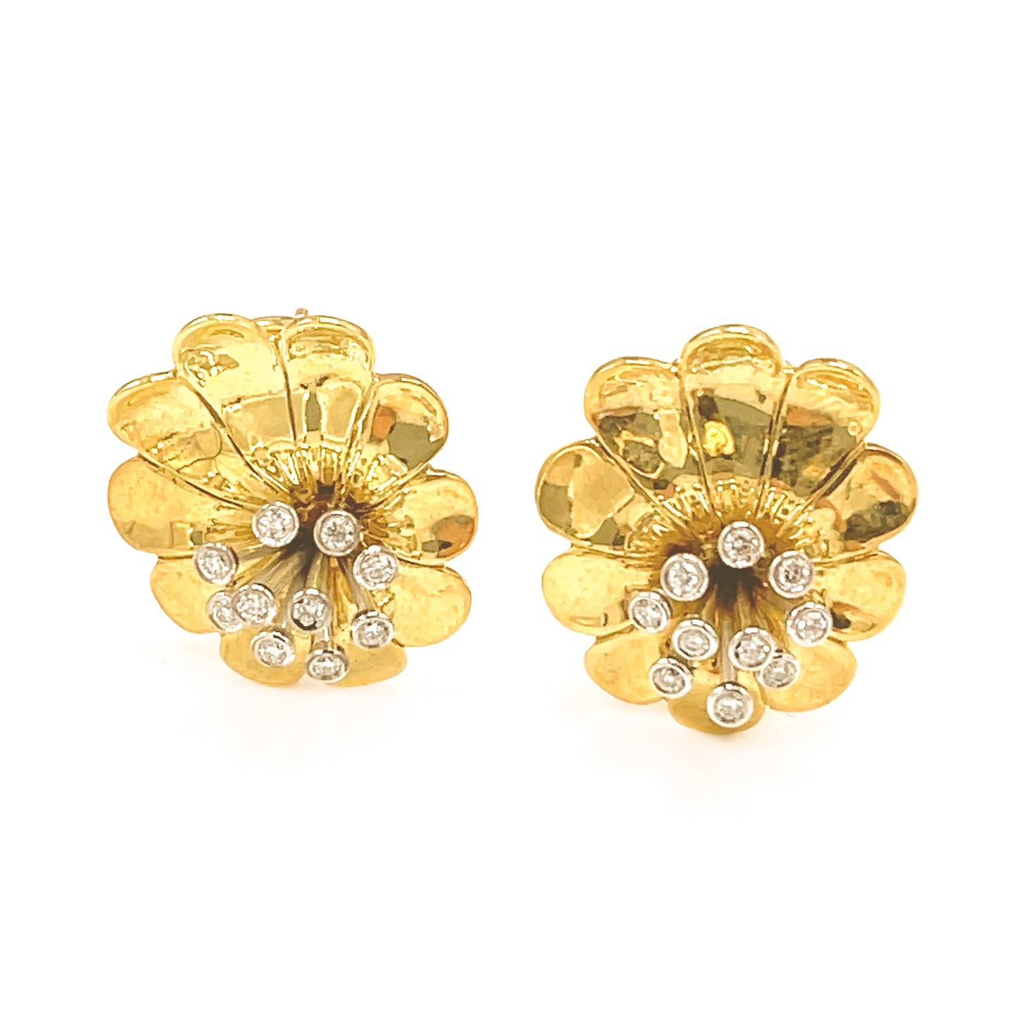 Platinum and 18 kt Yellow Gold Handmade Diamond Earrings