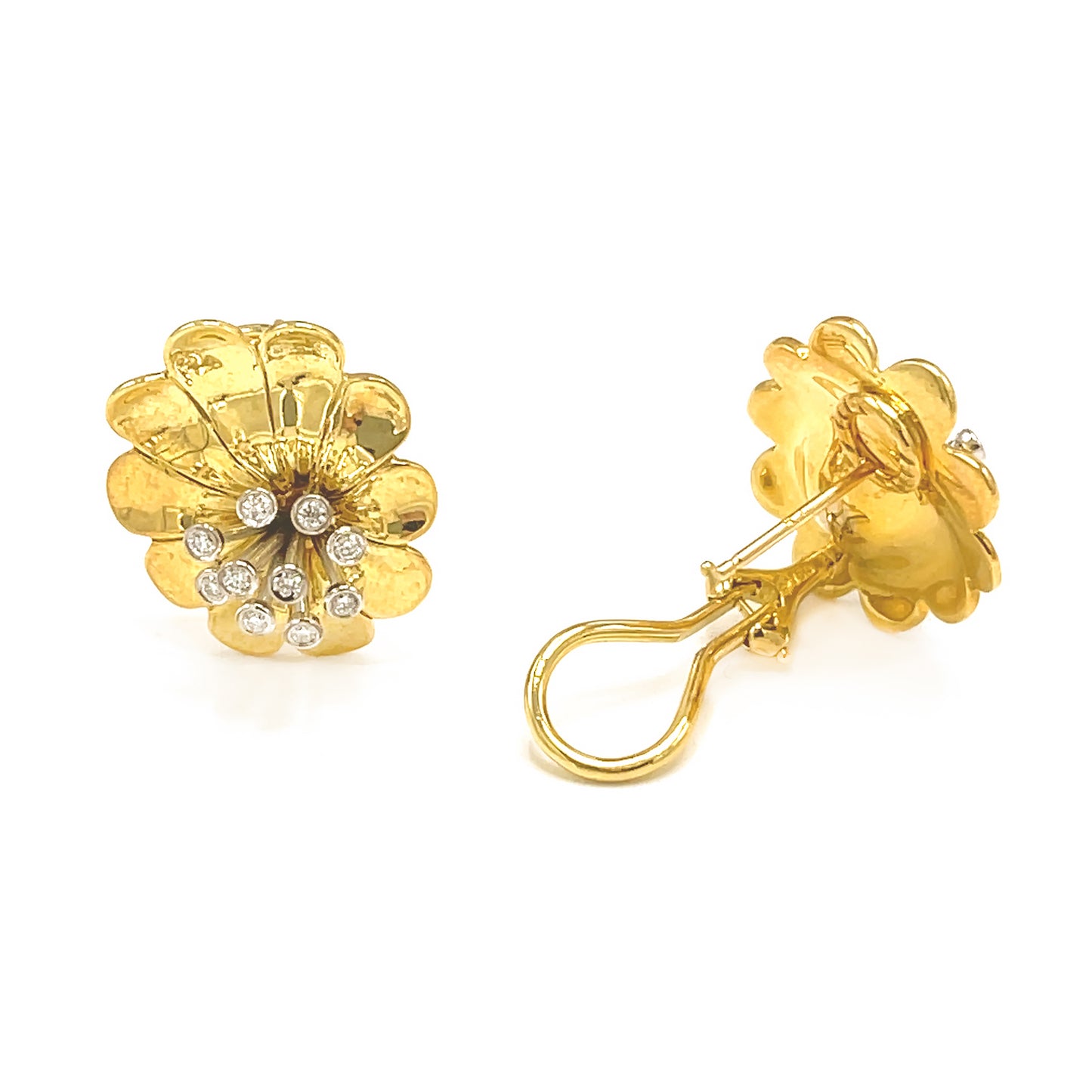 Load image into Gallery viewer, Platinum and 18 kt Yellow Gold Handmade Diamond Earrings
