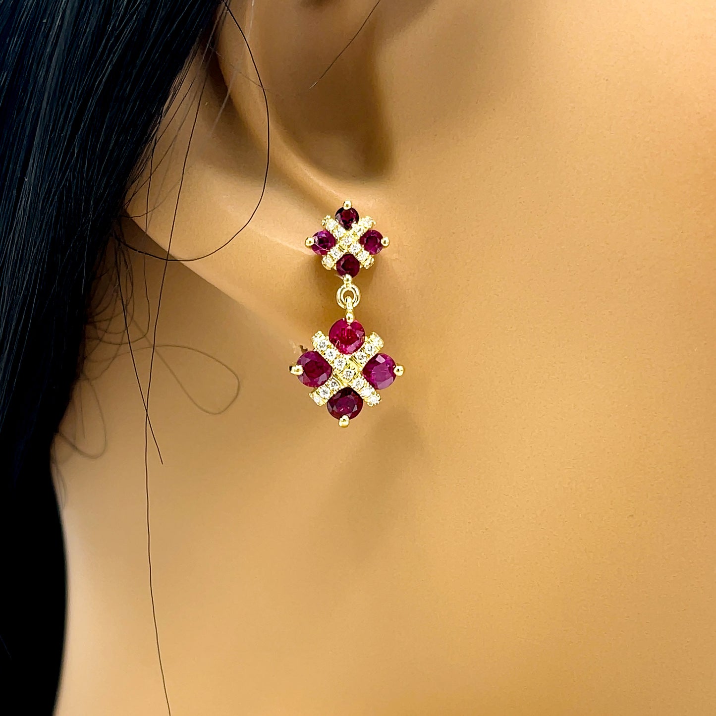 Precious Ruby and Diamond Dangle Drop Earrings