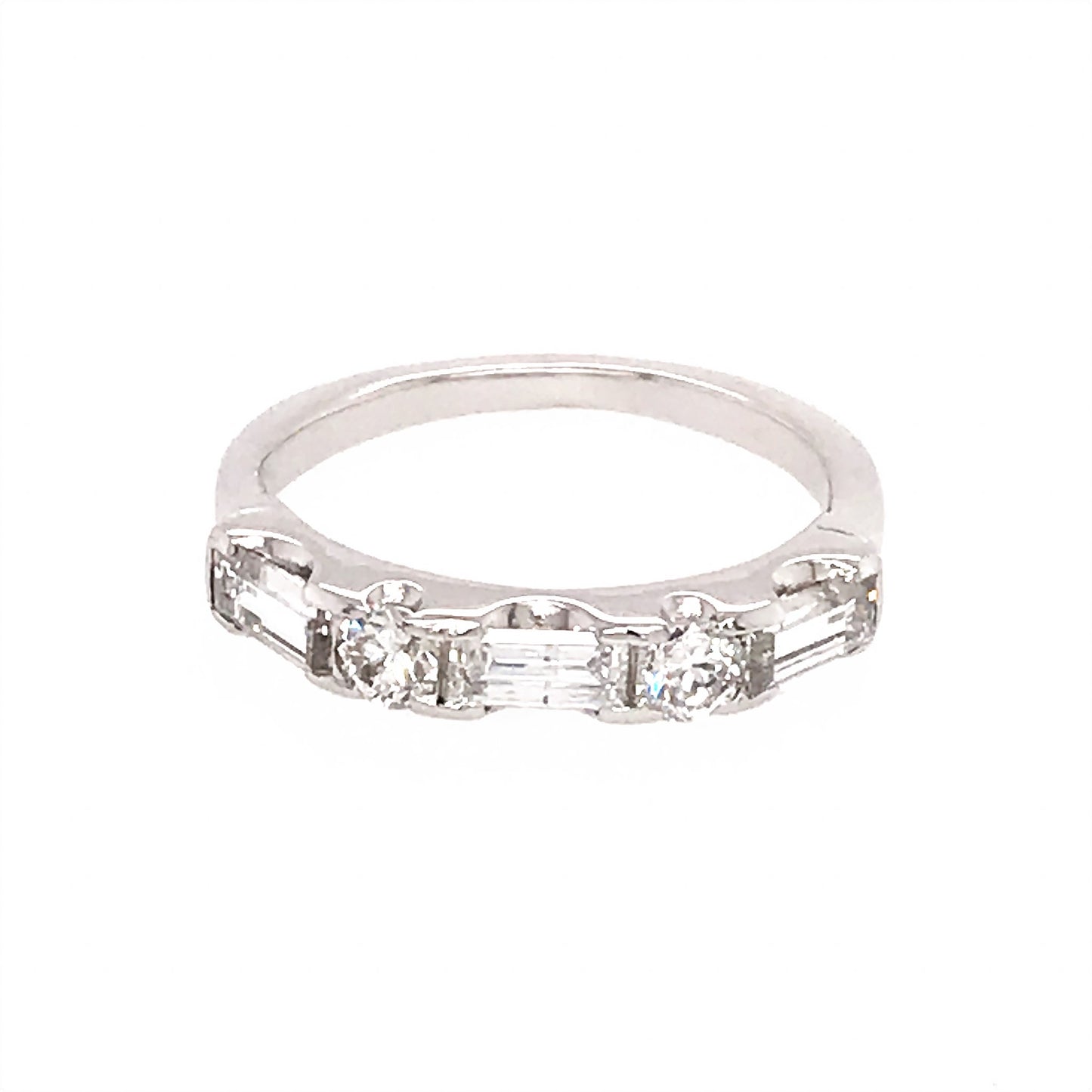 14k White Gold Baguette and Round Diamond Wedding Band Ring Size 5