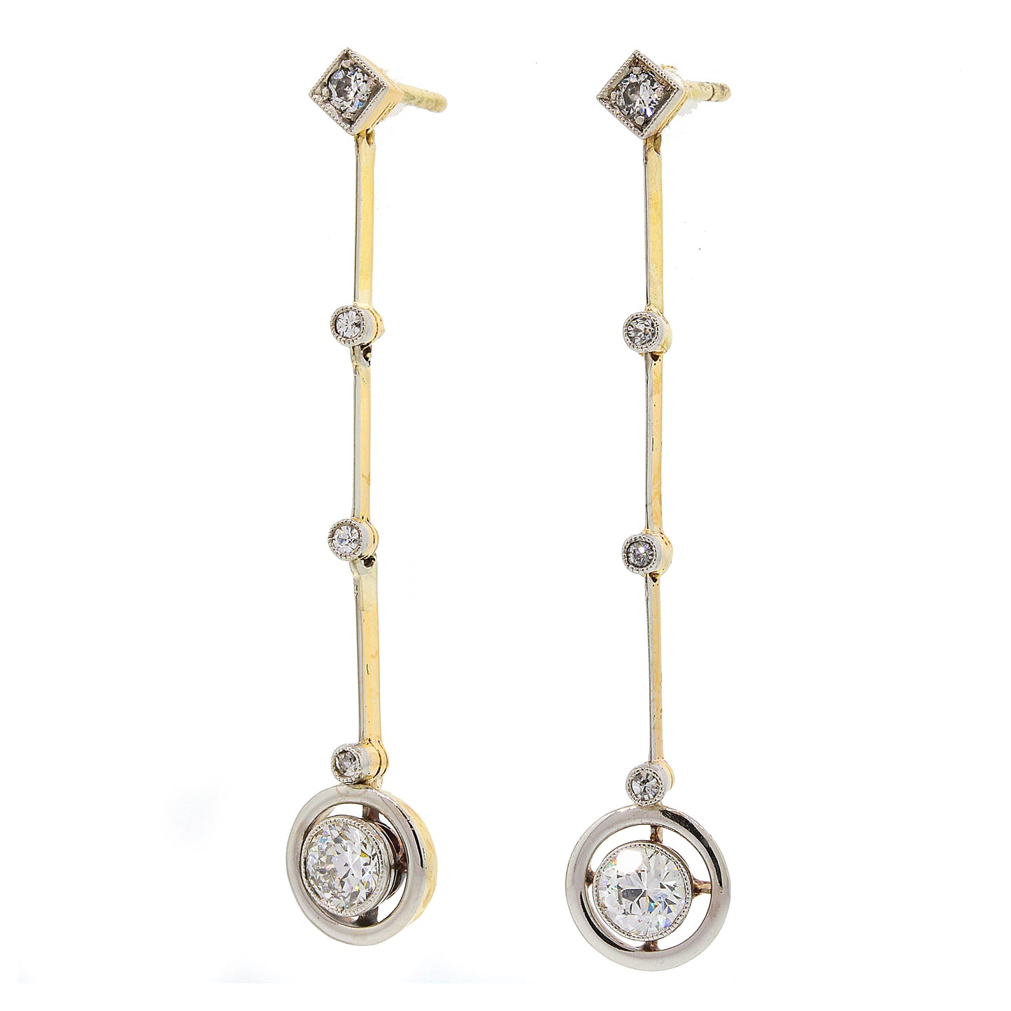 Solid 18k Yellow Gold Gold Diamond Drop Earrings