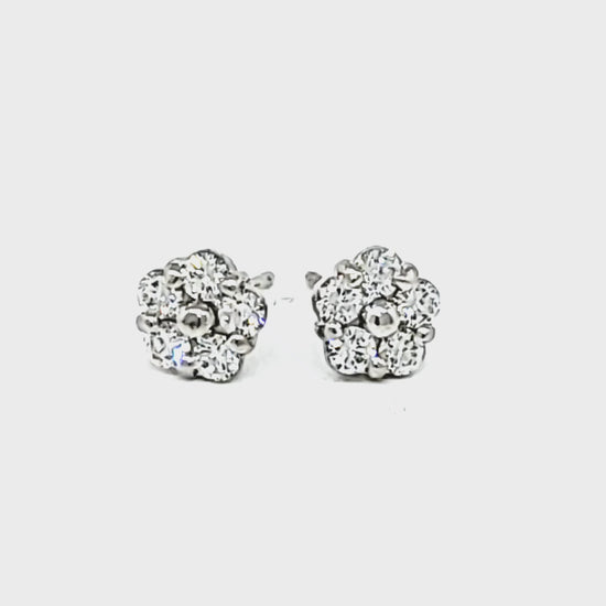 Load and play video in Gallery viewer, Diamond Cluster Stud Earrings 14k White Gold
