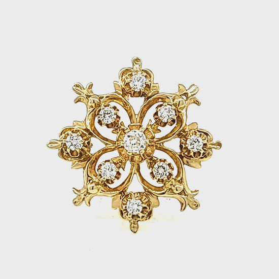 Load and play video in Gallery viewer, 14k Gold &amp;amp; Diamond Snowflake Pendant / Brooch
