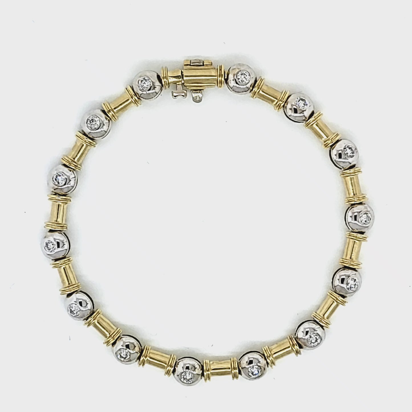 Load and play video in Gallery viewer, Diamond Bead &amp;amp; Bamboo Motif Bracelet in 14k Gold
