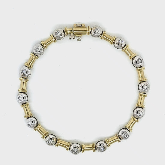 Load and play video in Gallery viewer, Diamond Bead &amp;amp; Bamboo Motif Bracelet in 14k Gold
