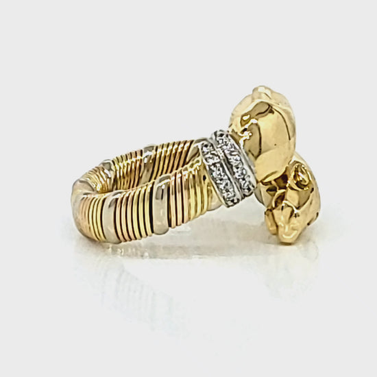Load and play video in Gallery viewer, Cartier Diamond Double Headed Panthere Ring in 18k Gold
