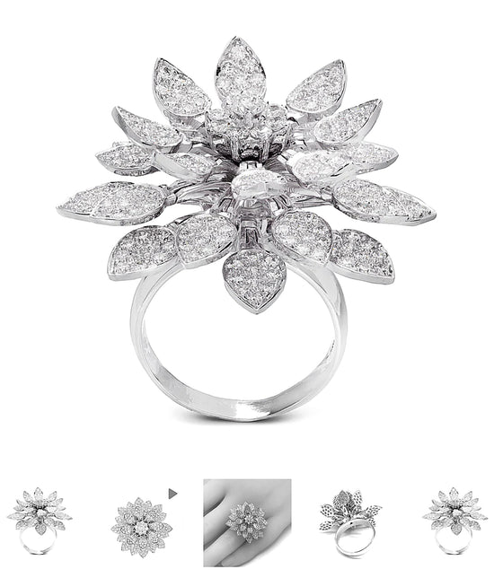 Beautiful Articulating Lotus Flower Diamond Ring Size 7.25