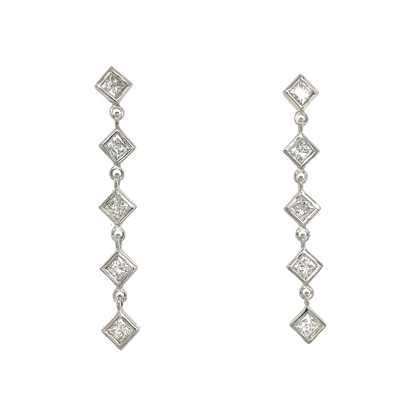 Fab Drops 14k White Gold Princess Cut Diamond Drop Earrings