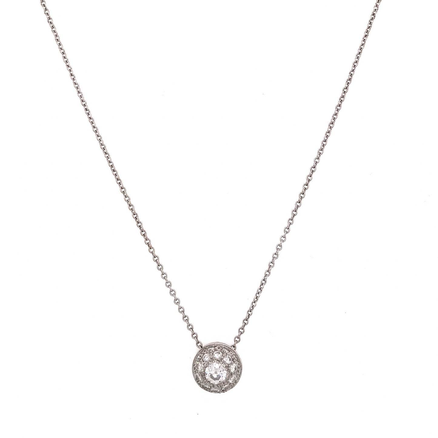 Vintage 14k White Gold Diamond Cluster Pendant Necklace