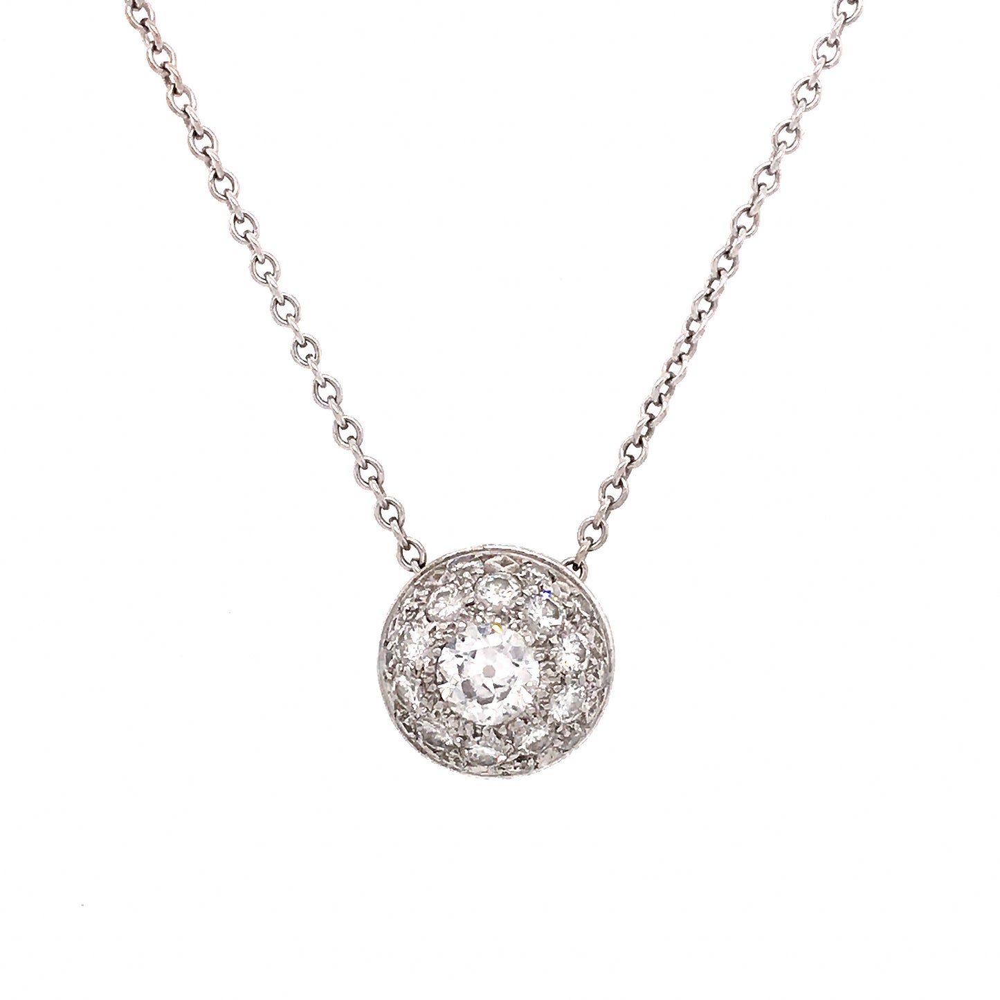 Vintage 14k White Gold Diamond Cluster Pendant Necklace